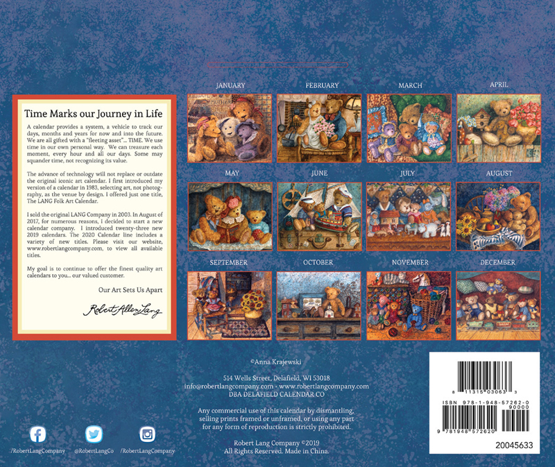 2020 Calendar Teddies and Toys featuring art by Anna Krajewski published by Robert Lang Company