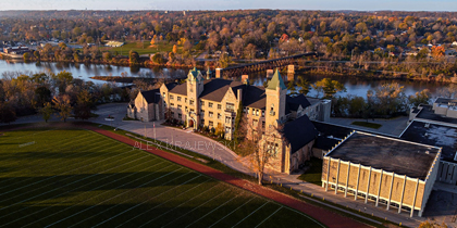 GCI Sunrise- aerial photo of Galt Collegiate Institute in Cambridge Ontario by Alex Krajewski