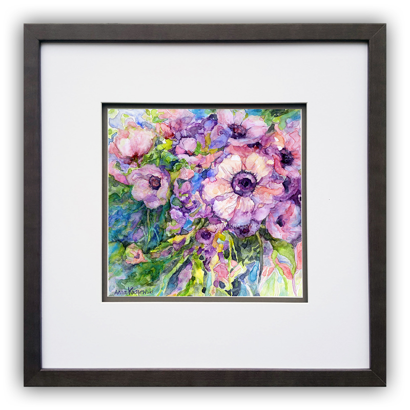 Purple-framed original watercolour painting by Anna Krajewski-Krajewski Gallery