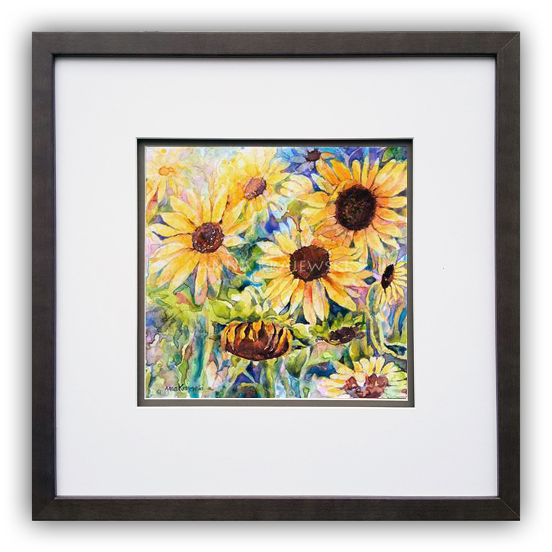Sunflowers - framed original watercolour painting by Anna Krajewski