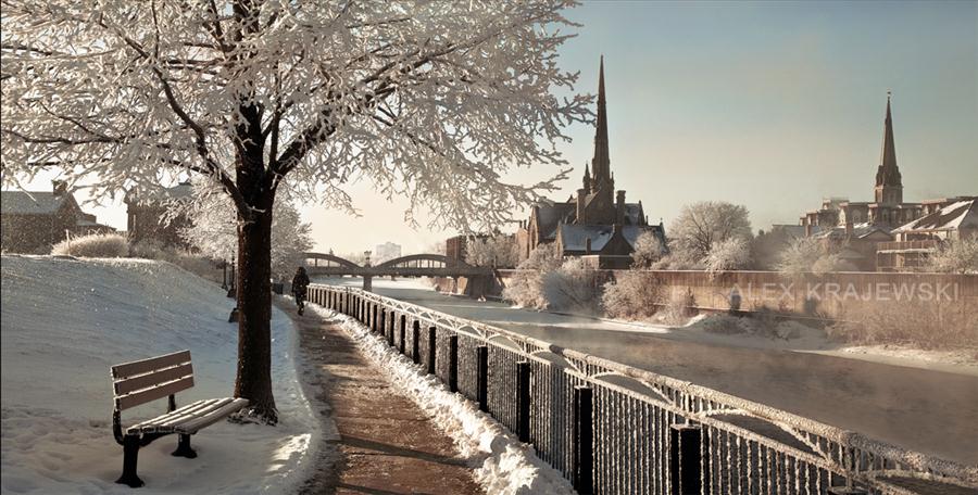 Walkway along Grand River in Cambridge Ont art photography by Alex Krajewski