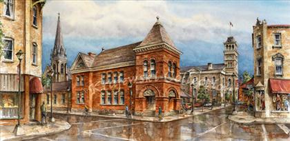 Cambridge Farmers Market in Galt Ontario watercolour by Alex Krajewski