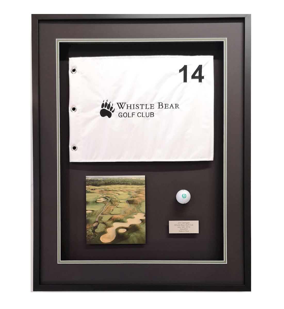 Custom framed Hole in One gold mementoes