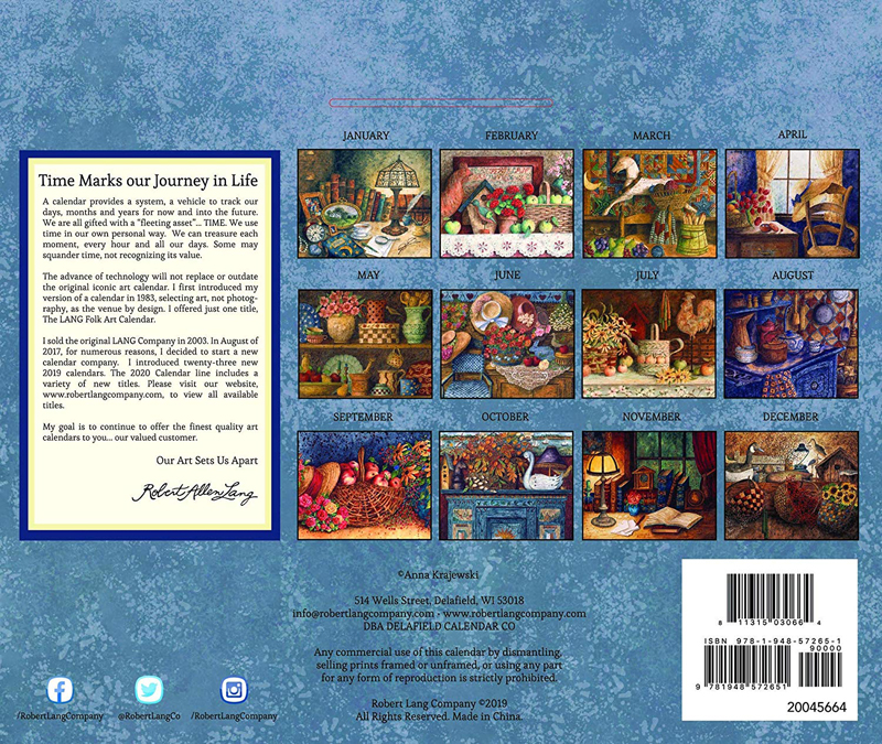 Home with Love 2020 Calendar featuring art by Anna Krajewski published by Robert Lang Company