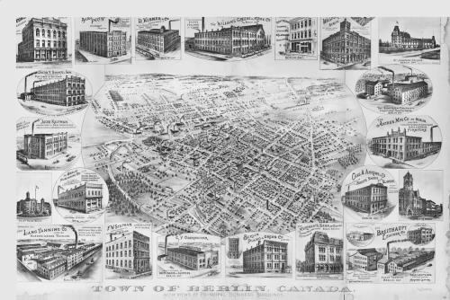 Map - Town of Berlin, Canada - Black and White - Krajewski