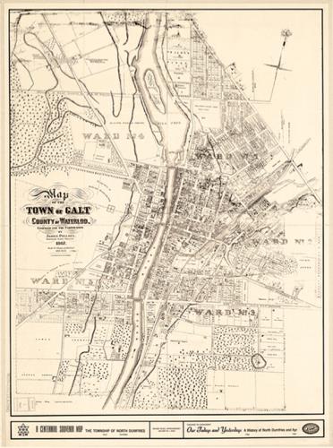 Map-Town of Galt - Vintage - Krajewski