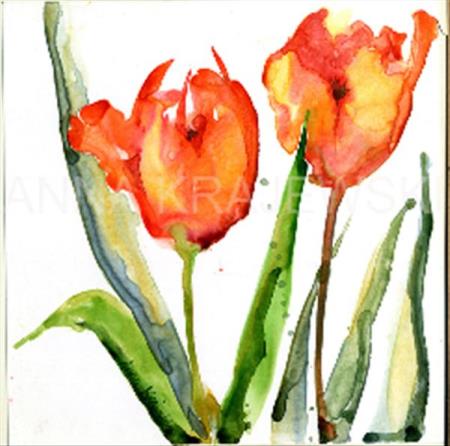 Tulips on White - ORIGINAL - Krajewski