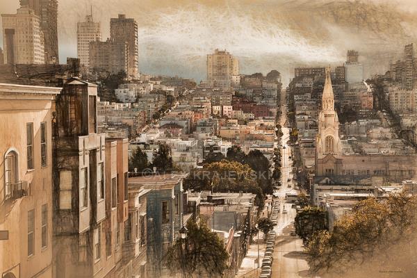 Street View with Church - San Francisco, California - Krajewski
