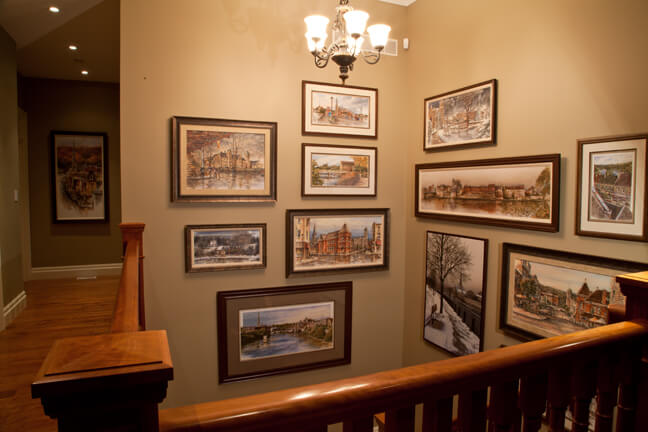 Instalation of Alex Krajewski's limited edition Cambridge prints art at a private home in St. George