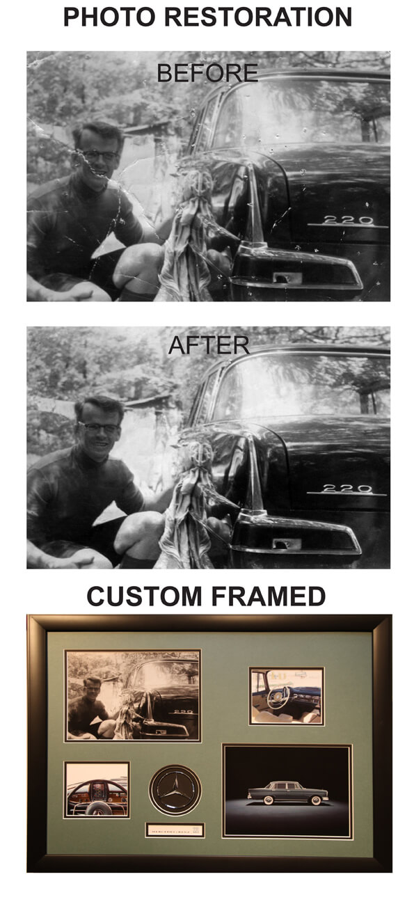 Custom Picture Framing by Krajewski Gallery:before & after-old damaged photograph-photograph restored and framed at Krajewski Gallery