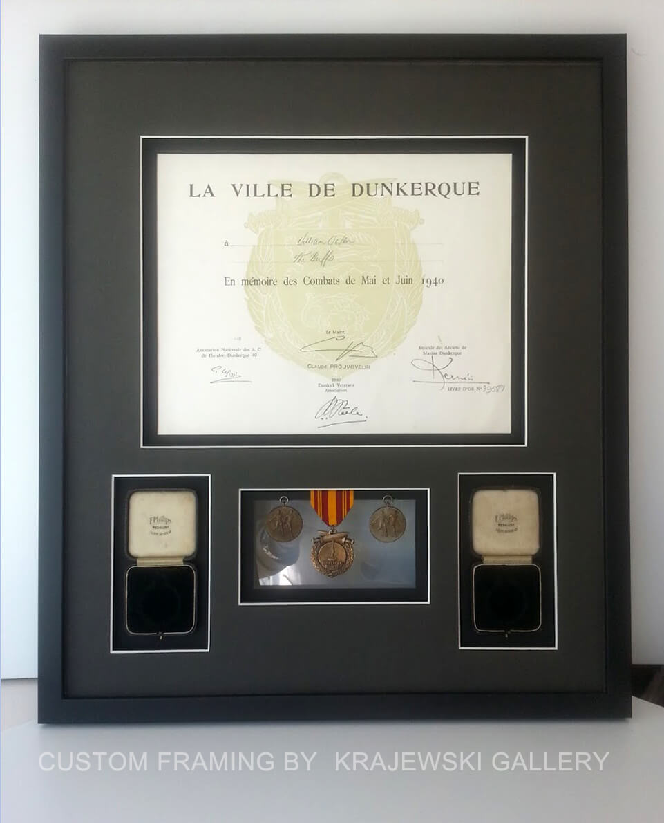 Custom Picture Framing by Krajewski Gallery: World War 2 memorabilia custom framed in multi opening mats